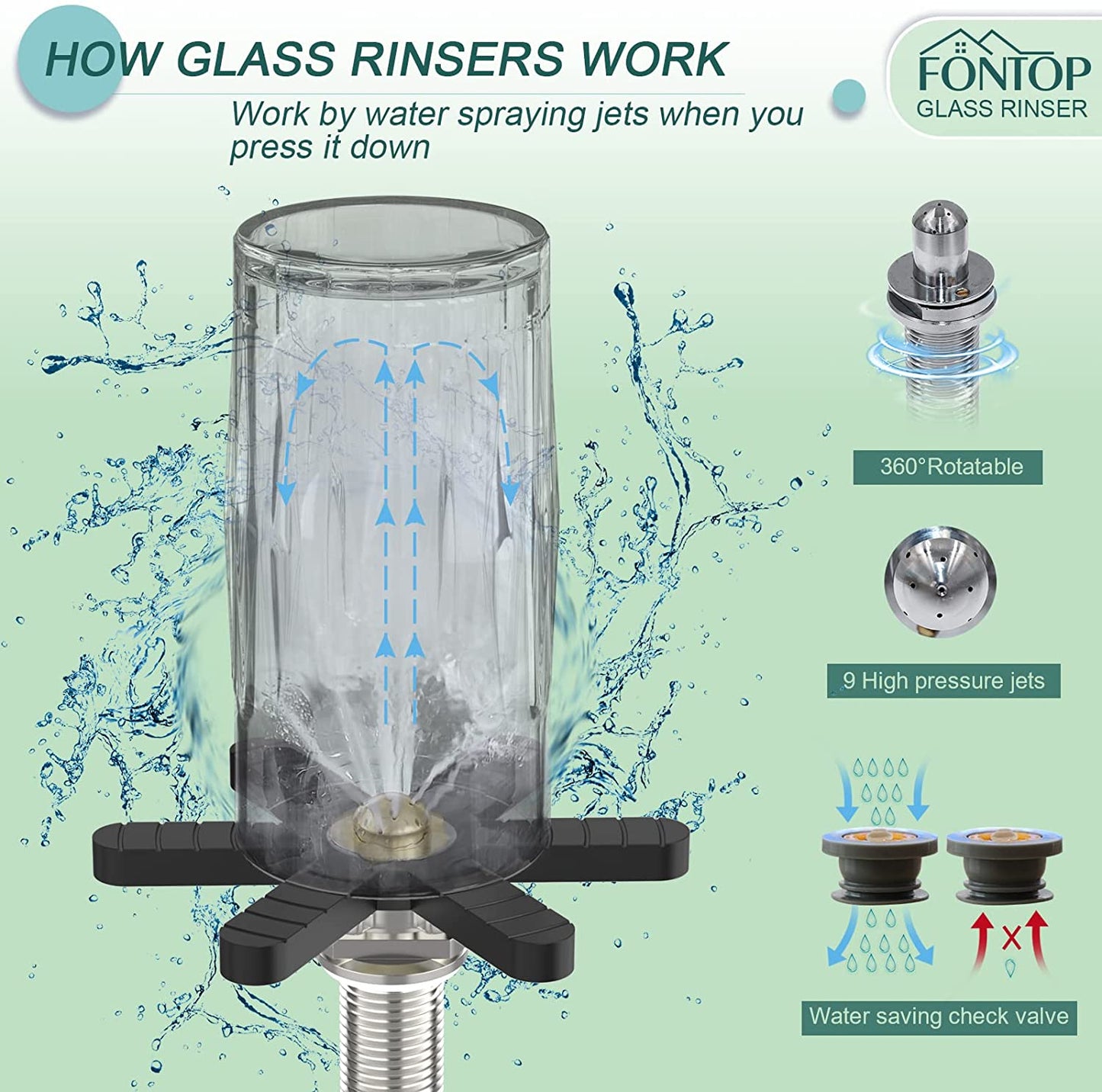 FONTOP Metal Glass Rinser for Kitchen Sink Brushed Nickel